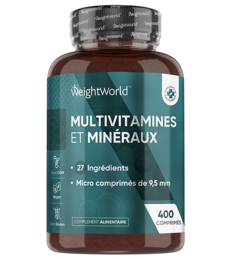 [E-COM57] Multivitamines et Minéraux - 400 Comprimés Vegan (+1An) Menthe Poivrée - 27 Nutriments Essentiels Vitamines A B C D E K Calcium Magnesium Zinc Fer Iode Potassium - Immunité, Fatigue, Cheveux, Peau
