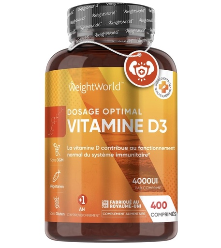 [E-COM62] Vitamine D3 4000 ui - 400 Micro Comprimés Pour 1 An - Vitamine D3 Pour Immunité, les Os, Dents, Muscles, Forte Absorption Calcium - Vit D Cholécalciférol, Végétarien - 1 Comprimé Tous Les 2 Jours
