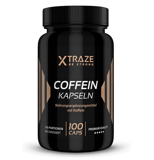 [E-COM70] XTRAZE® Caféine Comprimés 200mg à Forte Dose - 100 Gelules pour 100 Jours de Soins Continus - Qualité Allemande, Naturel Anhydre Caféine Tablets sans Additifs Inutiles, Pure Caféine Pills
