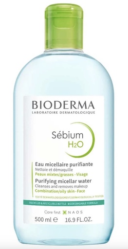 [E-COM36] Bioderma SEBIUM H2O - Eau Micellaire Nettoyante et Purifiante - Visage - Peaux Mixtes à Grasses, 500ml